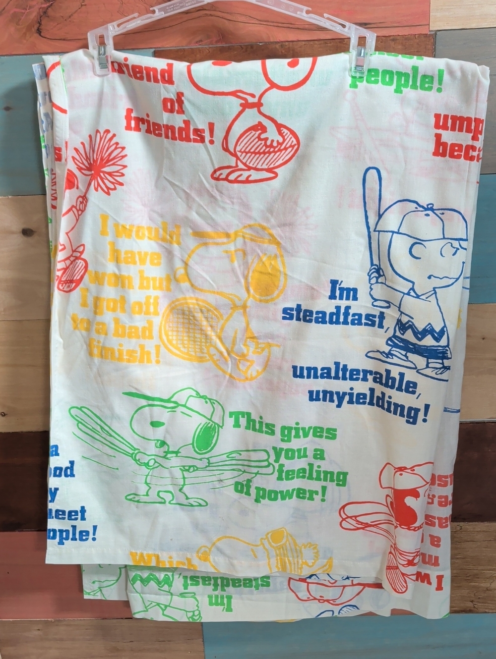 1966 Full Flat Peanuts Cotton Sheet in White with Red- Peanuts